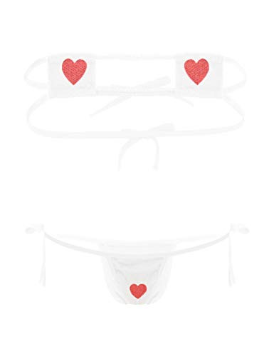 Moggemol Womens Kawaii Anime Cosplay Micro Bikini Bra Top with G String Panty Lingerie Set White One Size