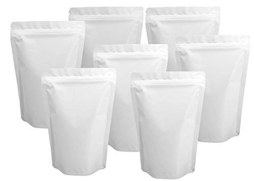 50 Pack 6.3 inchx9.4 inch Resealable Stand Up Mylar Bags for Food Storage Smell Proof Ziplock Packaging Pouch Heat Sealable Foil Bags Sample Pouches  Matte White