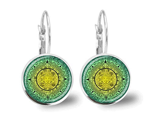 Personalized Earrings?Aztec Mayan Calendar Charm Earrings?Mayan Calendar Earrings?Aztec Calendar Earrings?Aztec Calendar Earrings