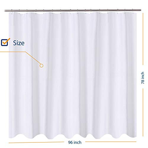 N&Y HOME XL Fabric Shower Curtain Liner 96 x 78 Inch, Hotel Quality, Mildew Resistant, Washable, Water Repellent, White Bathroom Curtains with Grommets