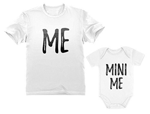 Dad and Son Matching Matching T-Shirt  and  Bodysuit Funny Me  and  Mini Me Matching Set Dad White Small   Son White 24M  18-24M