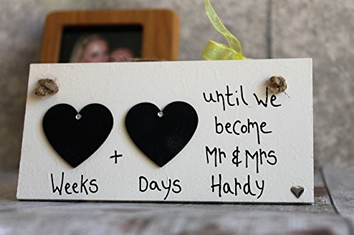 MadeAt94 Personalized Wedding Countdown Engagement Gift Plaque Sign Chalkboard Double Heart
