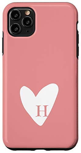 iPhone 11 Pro Max Cute Hand Drawn Minimalist Heart with Letter H Monogram Pink Case