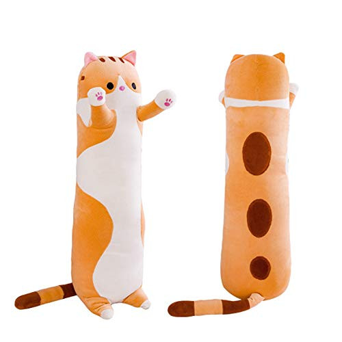 Lofiu Plush Cats Doll Pillow Cute Plush Toy Doll Long Throw Pillow Soft Stuffed Kitten Pillow Doll Great Gift for Your Lovely Girlfriends or Your Cute Kids  S Brown