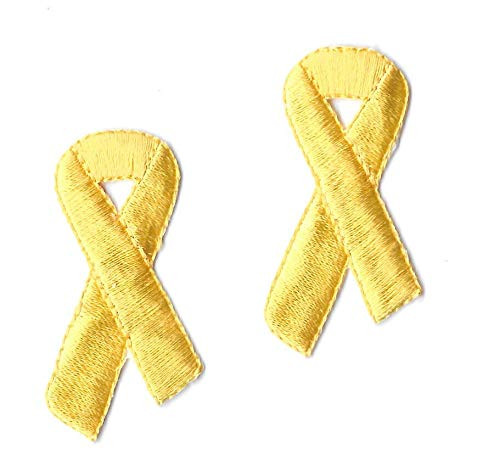 Awareness Ribbon - Yellow - Embroidered Iron On Patch - Set of 2 - 1-7 8H