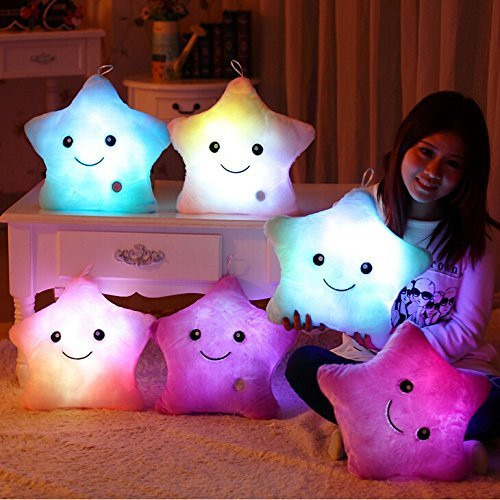 WEWILL 1 Creative Glowing LED Night Light Twinkle Star Shape Plush Pillow Stuffed Toys, Blue
