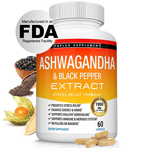 Organic Ashwagandha Root Powder Pills with Black Pepper Extract - 1950 Mg Pure Organic Ashwagandha Complex Mood  and  Energy Support for Men Women 60 Capsules