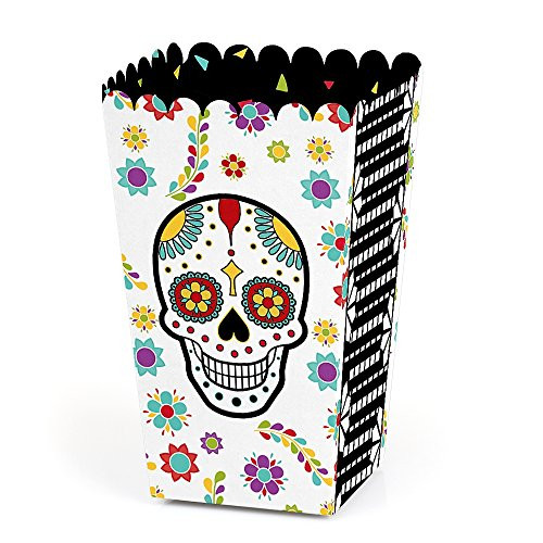 Big Dot of Happiness Day Of The Dead - Halloween Sugar Skull Party Favor Popcorn Treat Boxes - Set of 12