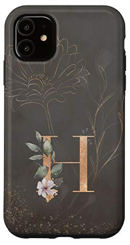 iPhone 11 Floral Flower Blossom Leaves Monogram Initial Letter H Case