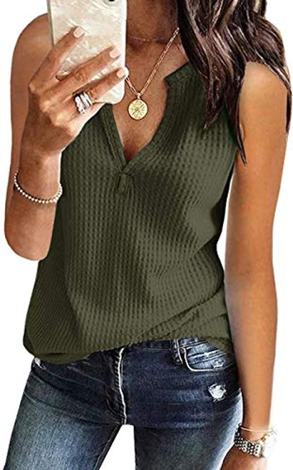 Womens Summer Tank Tops Waffle Knit V Neck Sleeveless Shirts Tunic Casual Loose Blouse Army Green Medium Womens Summer Tank Tops Waffle Knit V Neck Sleeveless Shirts Tunic Casual Loose Blouse Army Green Medium
