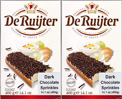 De Ruijter Chocolade Hagel slag Puur  Dark Chocolate Sprinkles  Schokoladen Streusel  Single  Pack of 2