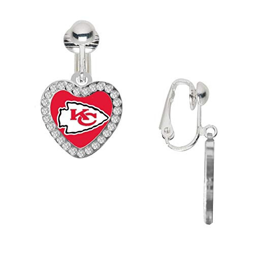 Kansas City Chiefs Crystal Heart Earrings CLIP-ON Kansas City Chiefs Crystal Heart Earrings CLIP-ON