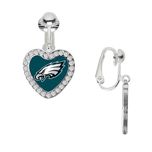 Philadelphia Eagles Crystal Heart Earrings CLIP-ON