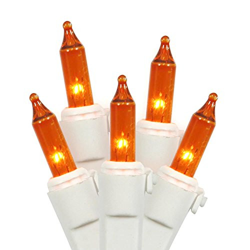 Vickerman Light Set Features 100 Bulbs Lights on White Wire and 5.5" Bulb Spacing for Indoor/Outdoor Use, 46', Amber
