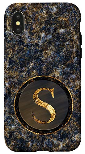 iPhone X XS Monogram Initial Letter S Dark Blue Marbling Pattern Case