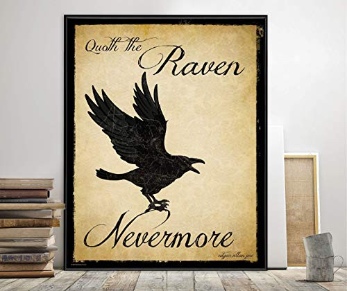 Edgar Allan Poe Quoth the Raven Nevermore Literary Quote. Vintage Style Print. Fine Art Paper Laminated or Framed. Multiple Sizes