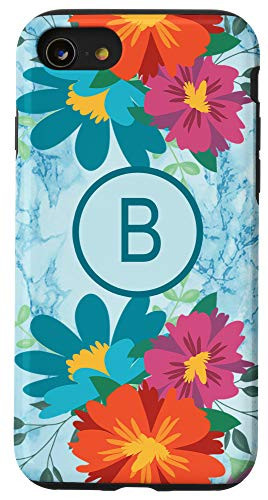 iPhone SE  2020    7   8 Letter B Initial Monogram Flowers Floral Marble-Print Gift Case