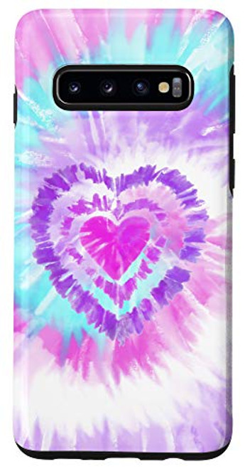 Galaxy S10 Purple Tie Dye Heart Psychadelic Hippie 1960s Pastel Swirl Case