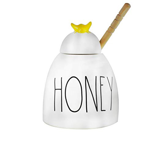 Rae Dunn Ceramic Honey Pot with Wooden Dipper  HONEY  Word Only