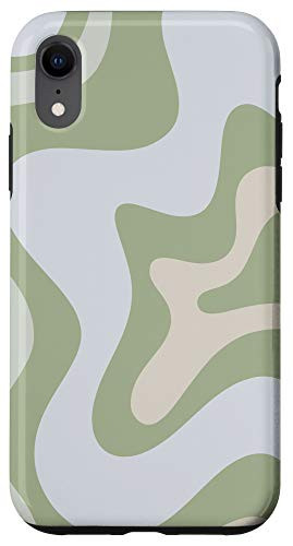 iPhone XR Retro Liquid Swirl Abstract Pattern in Sage Green Case
