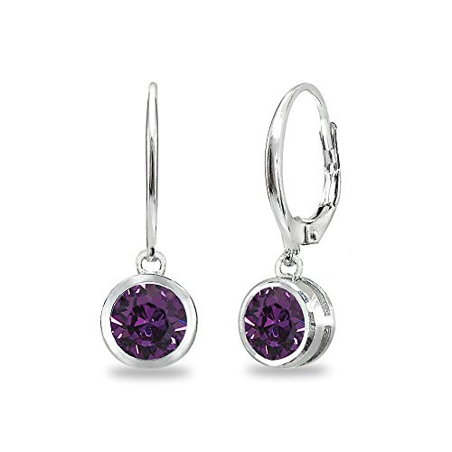 Sterling Silver Purple 6mm Round Bezel-Set Dangle Leverback Earrings Made with Swarovski Crystals Sterling Silver Purple 6mm Round Bezel-Set Dangle Leverback Earrings Made with Swarovski Crystals