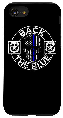 iPhone SE  2020    7   8 Back The Blue Thin Line Distressed American Flag Skull Case