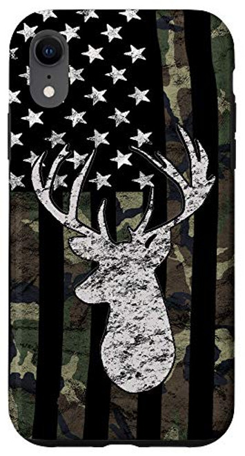 iPhone XR Whitetail Buck Deer Hunting American Camouflage USA Flag Case