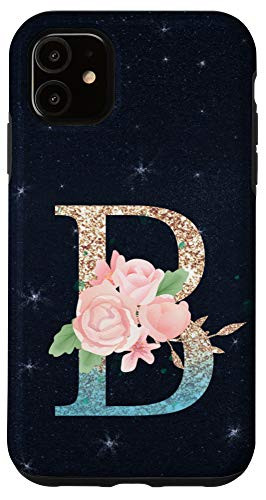iPhone 11 Floral Monogramm Letter B Stars Blue Background Case