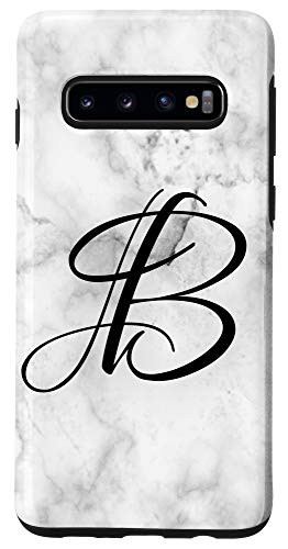 Galaxy S10 First Last Name Initial Letter B on White Black Design Case