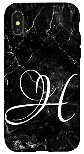 iPhone X XS First Last Name Initial Letter H on White Black Design Case