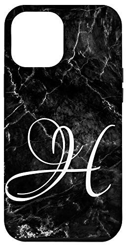 iPhone 12 Pro Max Letter H Initials on White Black Design Case