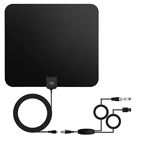 TV Antenna, Twens 1995, Digital Indoor Antenna 50 Mile Range Amplified Free Signal HDTV Antenna with Detachable Amplifier Signal Booster, USB Powered and 16.4 Feet Highest Performance Coaxial Cable
