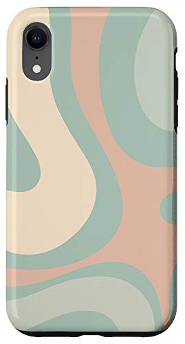 iPhone XR Retro Liquid Swirl Abstract Pattern in Sage and Blush Case