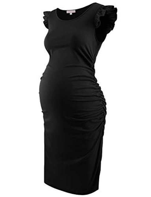 Bhome Maternity Dress Flying Sleeve Casual Pregnancy Summer Dresses Black XL