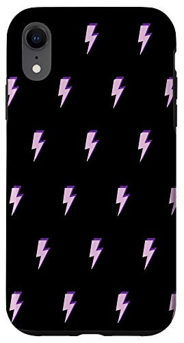 iPhone XR Pastel Light Purple Lightning Bolt Pattern Black Case