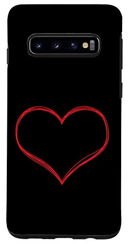 Galaxy S10 Cool Valentines Day Line Art Minimal Valentine Red Heart Case