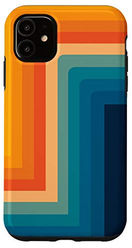 iPhone 11 Vintage Line Pattern Phone Case Orange to Blue Retro Design Case