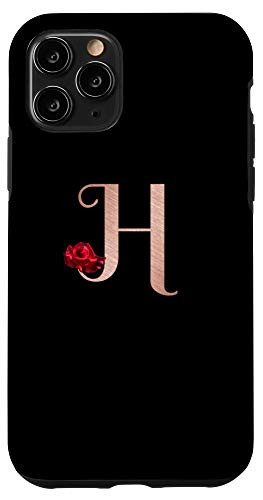 iPhone 11 Pro Letter H rose pink monogram phone case initial H black Case