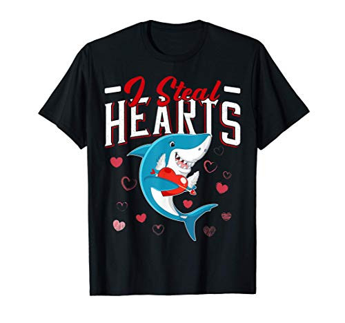 I Steal Hearts Shirt Valentines Day Boys Girls Gift Shark T-Shirt