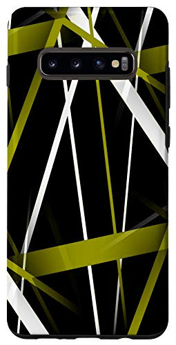 Galaxy S10plus  Seamless Abstract Olive and White Lines On Black Pattern Case