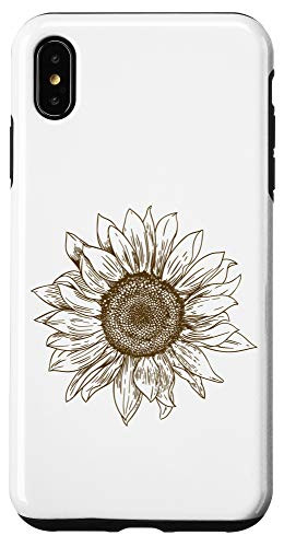 iPhone XS Max Single Sunflower Outline Drawing Sunflower Line Art White Case