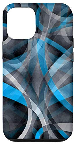 iPhone 12 12 Pro Eighties Pastel Blue and Grey Arched Line Pattern Case
