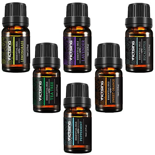 VicTsing Natural Essential Oils Set, Top 6 Pure Therapeutic Grade Upgraded Aromatherapy Essential Oil Gift Set(Lavender, Tea Tree, Peppermint, Eucalyptus, Lemongrass, Orange, 10ml/bottle)