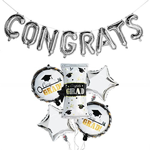 Silver Graduation Balloons Kit | Congrats Balloon Banner | Graduation Mylar Balloons | Graduation Foil Balloons | Congrats Grad Balloons, Large size Silver Graduation Balloons Kit | Congrats Balloon Banner | Graduation Mylar Balloons | Graduation Foil Balloons | Congrats Grad Balloons, Large size