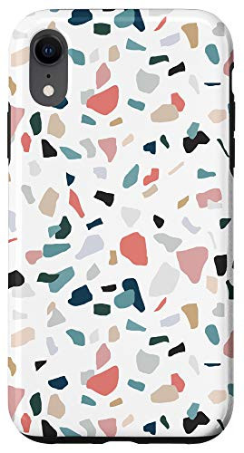 iPhone XR Terrazzo Pattern Abstract Classic Coral Teal Blush White Case