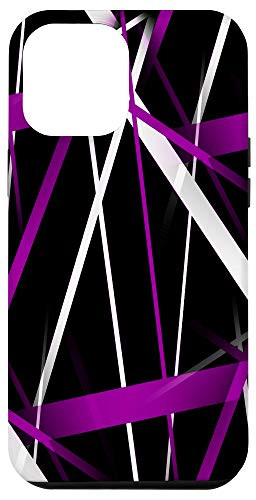 iPhone 12 Pro Max Seamless Abstract Purple and White Lines On Black Pattern Case
