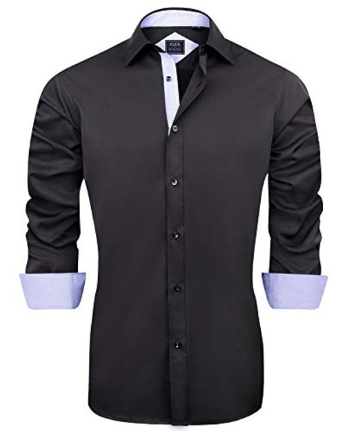 J.VER Mens Casual Long Sleeve Stretch Dress Shirt Wrinkle-Free Regular Fit Button Down Shirts