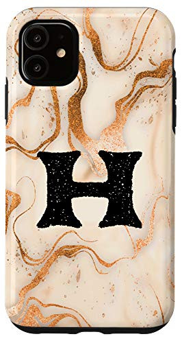 iPhone 11 Letter H rose pink initial H black Gifts for girls Case