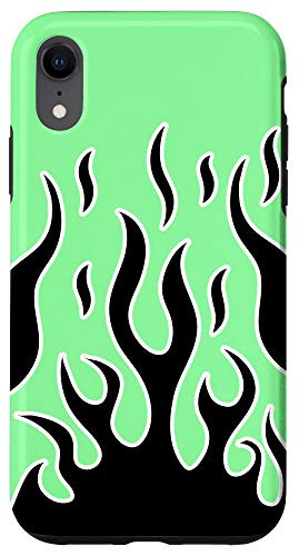iPhone XR Flame Phone Case Aesthetic black flames and green background Case