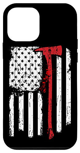 iPhone 12 mini Firefighter Red Line American Flag With Fireman Ax Case